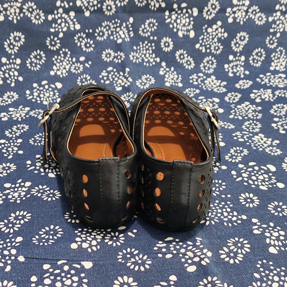 Alaia Black Perforated Leather Mary Jane Flats with Buckle - Picture 5 of 9